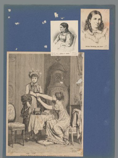 Sheet with one portrait of Charlotte von Günderrode and two of Bettina von Arnim