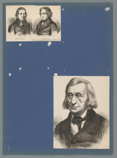 Sheet with one portrait of Jacob Ludwig Karl Grimm and two of Wilhelm Karl Grimm