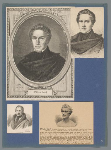 Sheet with three portraits of Wilhelm Hauff and one portrait of Leopold Schefer