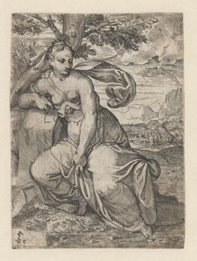 Female allegorical figure with a compass (geometry?)