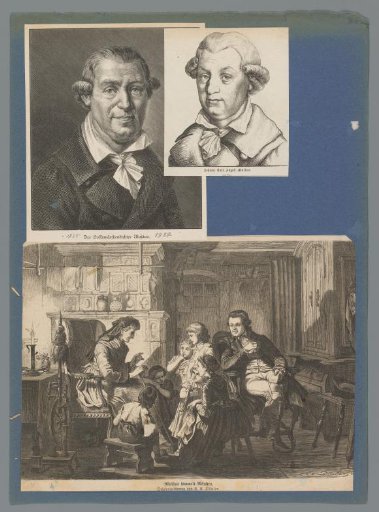 Sheet with two portraits of Johann Karl August Musäus and a group including Musäus