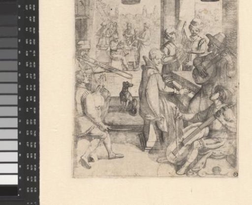 Musicians in a room with three birdcages