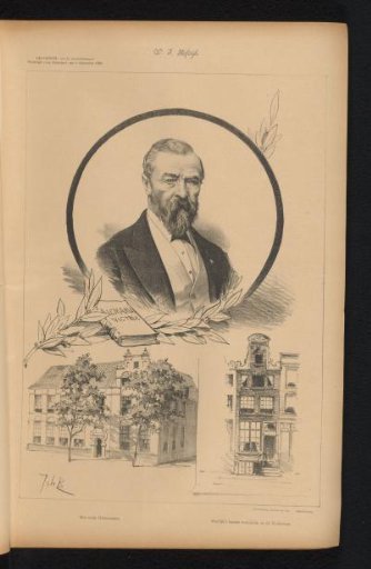 Portrait of Willem Jacobs Hofdijk with the Barlaeus Gymnasium and His Residence in the Kerkstraat, Amsterdam