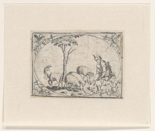 Shepherd with four goats