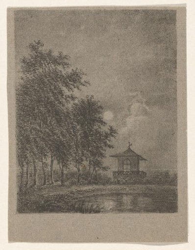 Moonlit Garden with Pond and Garden House