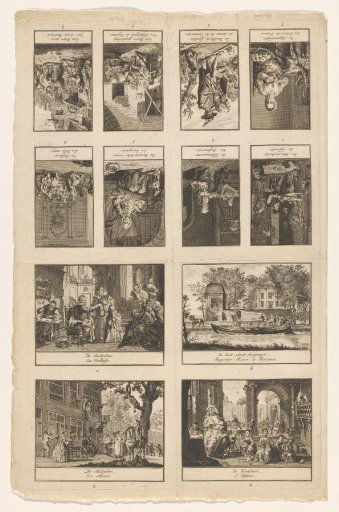Untrimmed sheet with twelve almanac prints