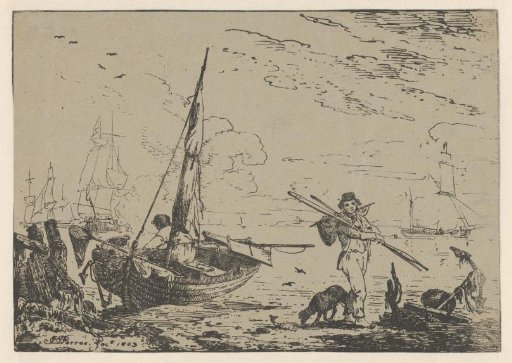 Fishing Boat with Two Fishermen at Low Tide