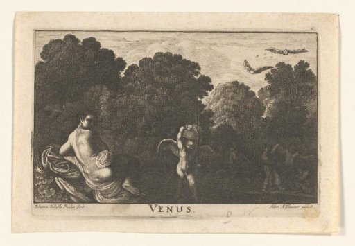 A Living Venus on the left, Amor in the middle