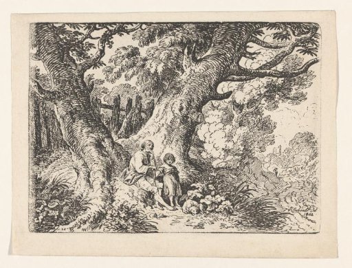 Landscape with an old man and a girl under a tree