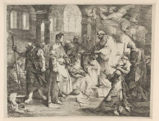 Peter blesses the apostles