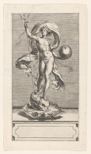 Neptune with Trident and Globe Standing on a Dolphin