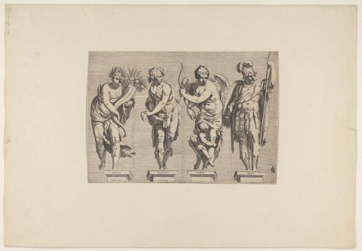 Four Sculpted Roman Gods: Ceres, Bacchus, Venus, and Mars