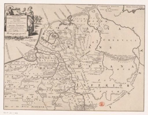 Historical map of the Netherlands with the territories of the Batavians and Frisians