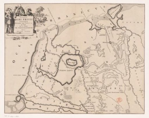 Historical map of the Netherlands with the territories of the Batavians and Frisians