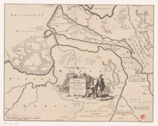Historical map of the Netherlands with the territories of the Batavians and Frisians