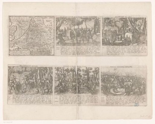 Historical map of the Netherlands with images of the daily life of the Germans
