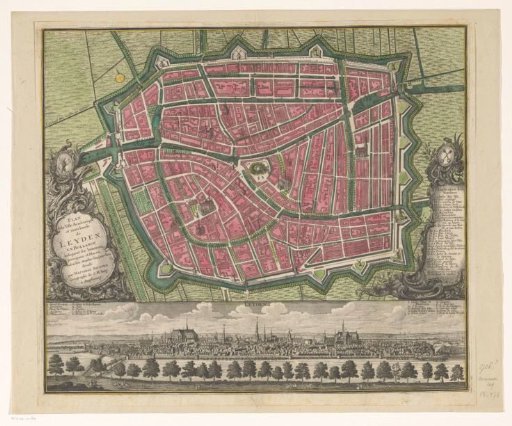 Plan of Leiden with city view