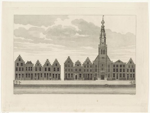 View of the houses along the Rapenburg in Leiden, from the Langebrug to the Groenebrug, prior to the Leiden disaster, 1807