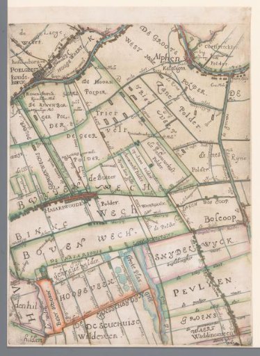 Part of a map of the Hoogheemraadschap of Rijnland, with Alphen aan den Rijn and surroundings
