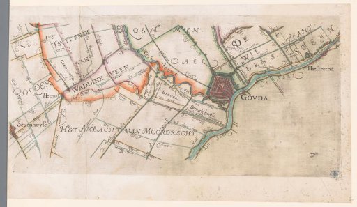 Part of a map of the Hoogheemraadschap of Rijnland, with Gouda and surroundings
