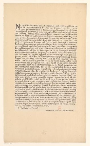 Text accompanying the map of the construction of the road from The Hague to Scheveningen, 1664-1665