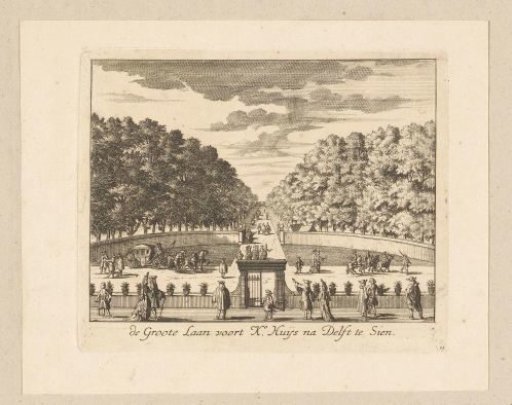 Avenue with carriages and pedestrians at Honselaarsdijk