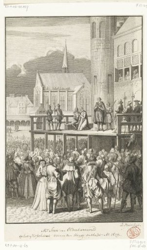 Johan van Oldenbarnevelt kneeling before his beheading, 1619