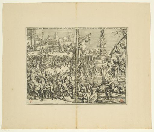 Two paintings on the sides of the triumphal arches for the Buitenhof, 1691