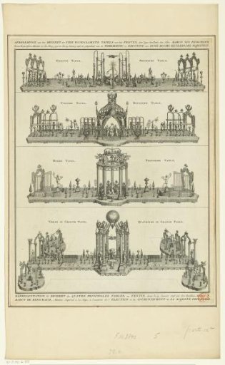 Dessert on four tables at the banquet in honor of the coronation of Emperor Francis I Stephen, 1746