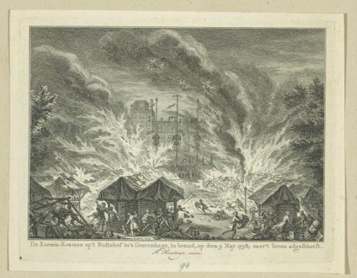 Fire in the fair stalls on the Buitenhof in The Hague, 1758