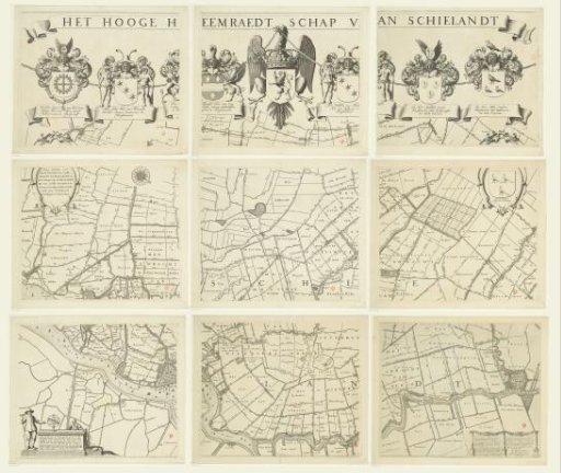 Map of the Hoogheemraadschap of Schieland, consisting of nine parts