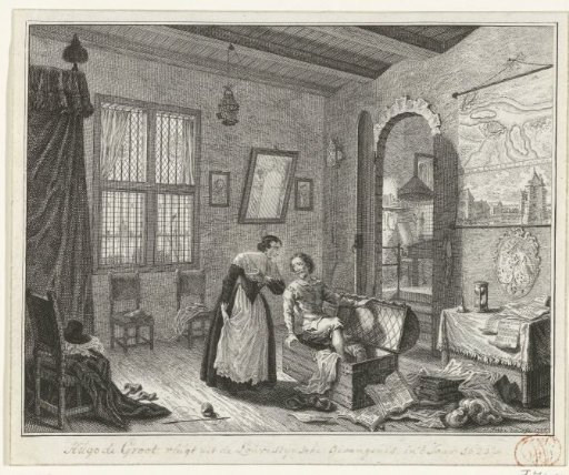 Maria van Reigersberch and Hugo de Groot preparing his escape from Loevestein Castle, 1621