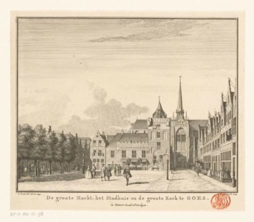 View of the Grote Markt, the town hall and the Grote Kerk in Goes, 1743