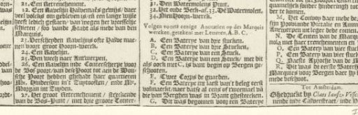 Legend accompanying the map of the Siege of Bergen op Zoom, 1622