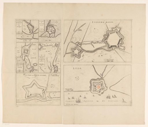 Fortress plans of Steenbergen, Fort Lillo, Fort Sint-Ambrosius, Fort Sint-Martijn, de Kruisdijkschans, Fort Sint-Jacob, Fort Stabroek, Fort van Pekgat and Fort Noordam