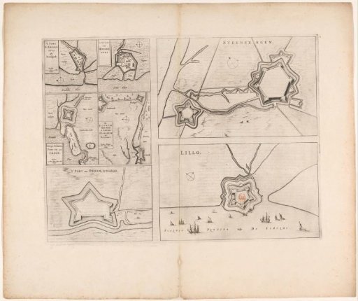 Fortress plans of Steenbergen, Fort Lillo, Fort Sint-Ambrosius, Fort Sint-Martijn, the Kruisdijkschans, Fort Sint-Jacob, Fort Stabroek, Fort van Pekgat and Fort Noordam