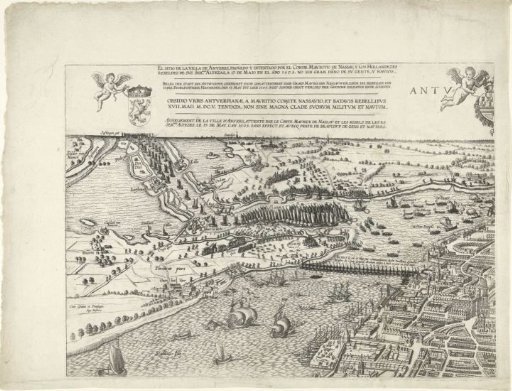 Large map of Antwerp with the failed attack of 1605 (sheet top left)