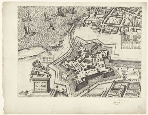 Large map of Antwerp with the failed attack in 1605 (lower left sheet)