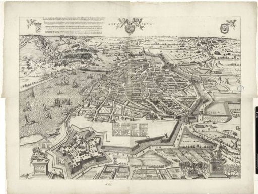 Large map of Antwerp with the failed attack in 1605
