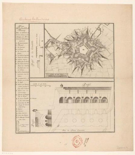 Map and cross-section of the citadel of Tournai, 1709