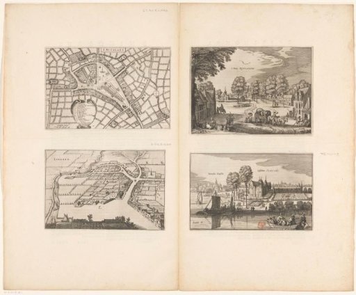 Map of Sint-Niklaas and views of Rupelmonde, the Castle of Temse, and Lokeren