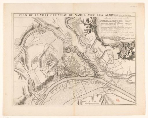 Map of the city of Namur with the castle, besieged by the French army, 1692