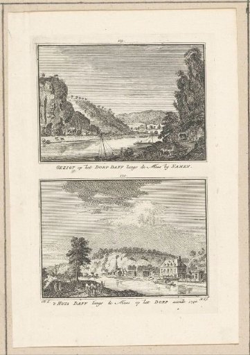 View of the village Dave and view of the Castle of Dave, on the Meuse near Namur, 1740