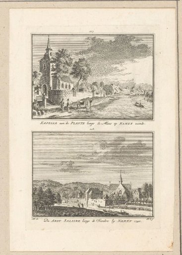 View of a chapel in the hamlet La Plante, on the Meuse, and a view of the abbey of Salzinnes, on the Sambre, near Namur, 1740