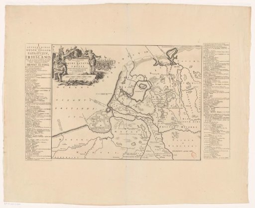 Historical map of the Netherlands with the territories of the Batavians and Frisians