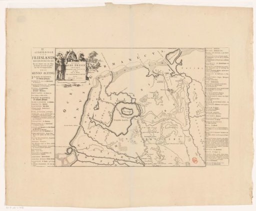 Historical map of the Netherlands with the territories of the Batavians and Frisians
