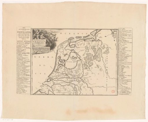 Historical map of the Netherlands showing the territories of the Batavians and Frisians