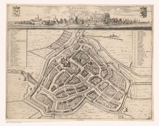 Plattegrond van Sneek met stadsgezicht