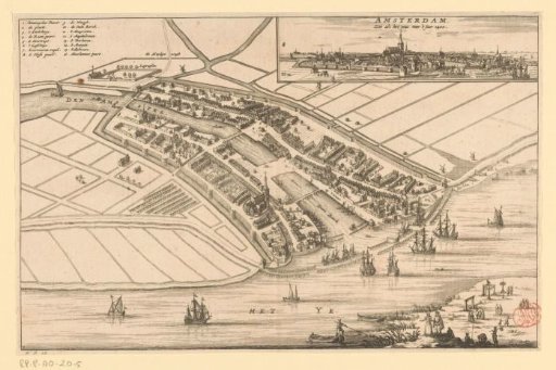 Plan of Amsterdam with city view, before 1400
