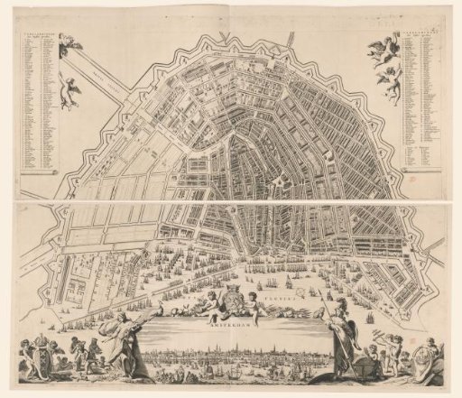 Map of Amsterdam with a city view, consisting of two parts